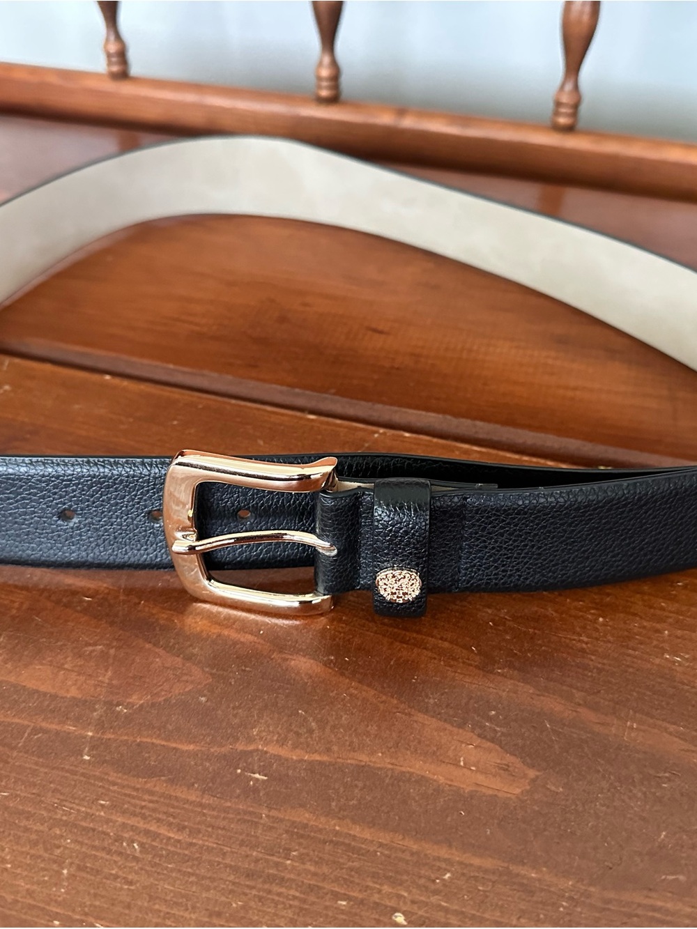 Vince Camuto Black Leather Belt with Gold Buckle